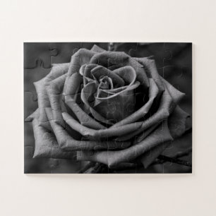 Black and White Rose Floral Jigsaw Puzzle