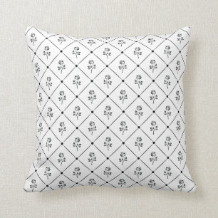 Black and White Rose Floral Pattern Throw Pillow