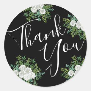Black and White Rose Floral Wedding Classic Round Sticker
