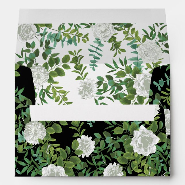Black and White Rose Floral Wedding Envelope (Back (Bottom))
