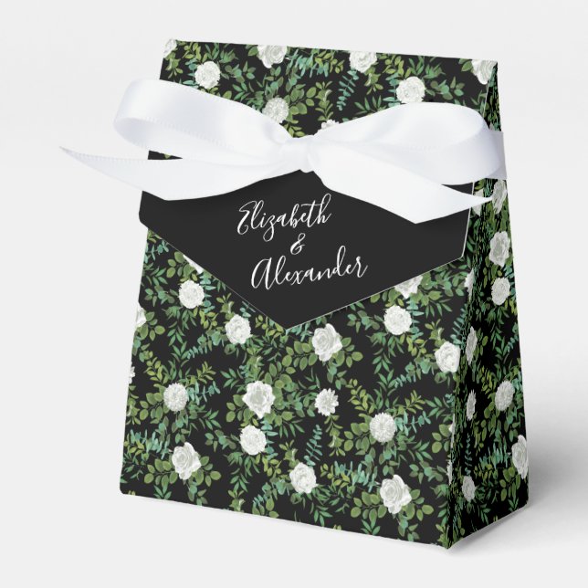 Black and White Rose Floral Wedding Favor Box (Front Side)