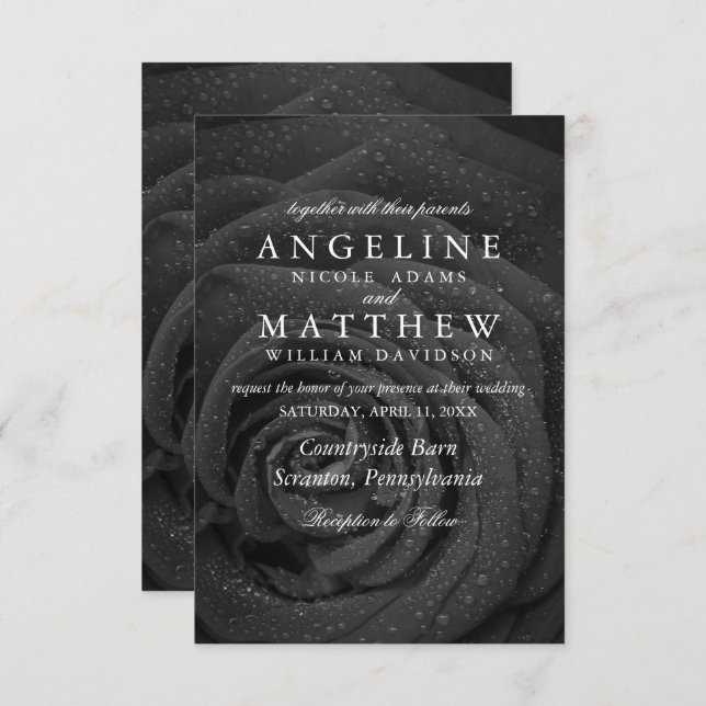Black and White Rose Floral Wedding Invitation (Front/Back)