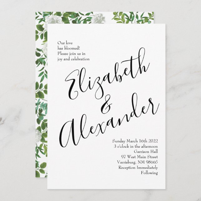 Black and White Rose Floral Wedding Invitation (Front/Back)