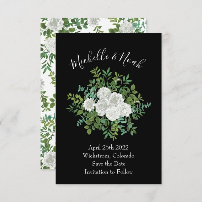 Black and White Rose Floral Wedding Invitation (Front/Back)