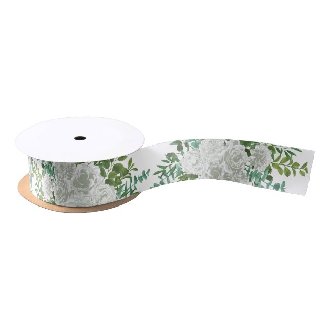 Black and White Rose Floral Wedding Satin Ribbon (Spool)