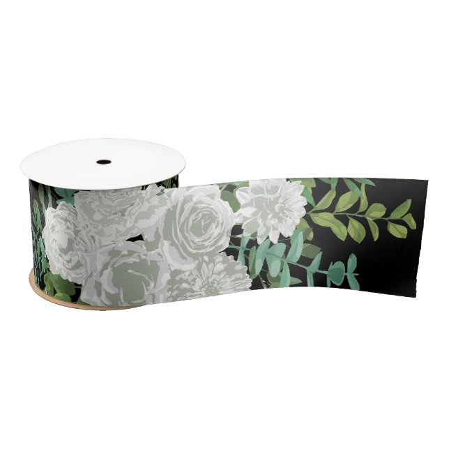 Black and White Rose Floral Wedding Satin Ribbon (Spool)