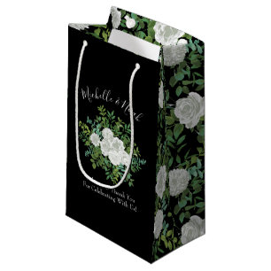 Black and White Rose Floral Wedding Small Gift Bag