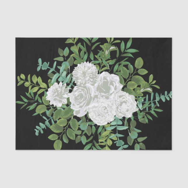 Black and White Rose Floral Wedding Tissue Paper (Front)