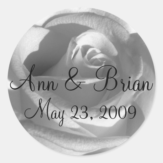 Black and White Rose Names Date Sticker (Front)