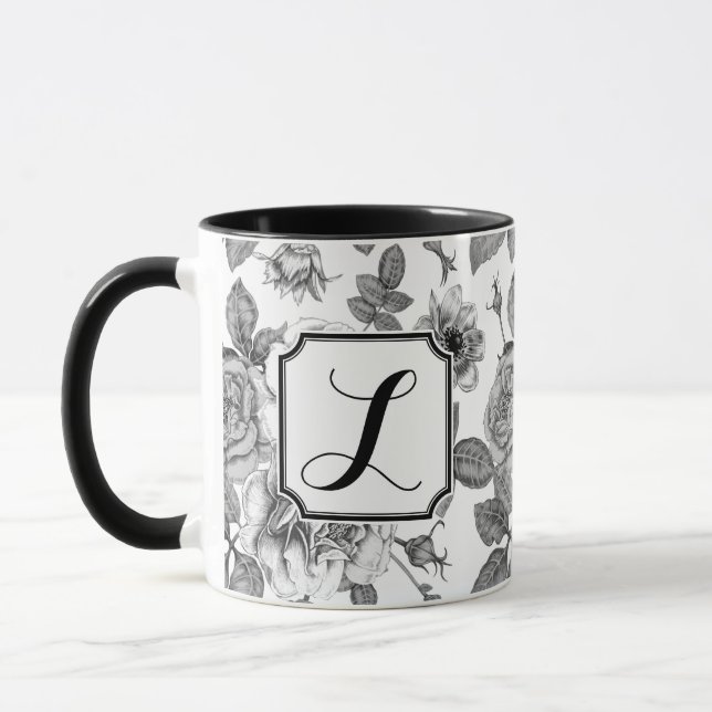 Black and White Rose Pattern Mug (Left)