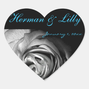 Black and White Rose Personalized Wedding Heart Sticker