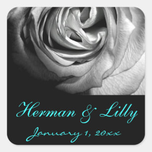 Black and White Rose Personalized Wedding Square Sticker