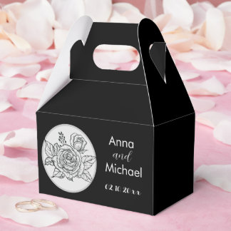 Black and White Rose Wedding Favor Box