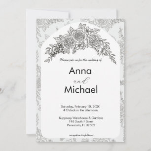 Black and White Rose Wedding Invitation
