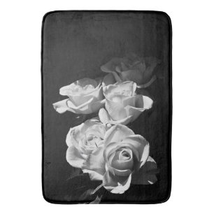 Black and white roses bath mat