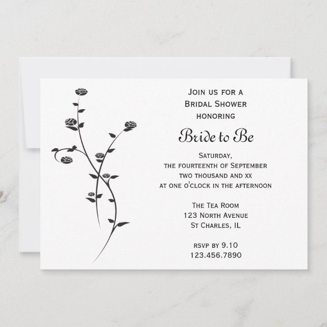 Black and White Roses Bridal Shower Invitation (Front)