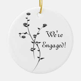 Black and White Roses Engagement Ceramic Ornament