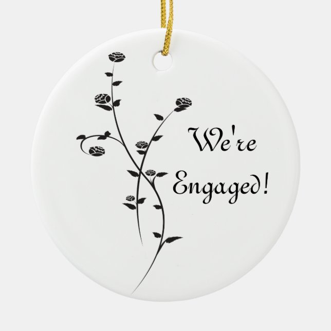 Black and White Roses Engagement Ceramic Ornament (Front)