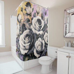 Black and White Roses Geometric Watercolor Style