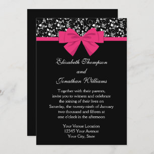 Black and White Roses Pink Bow Invitation