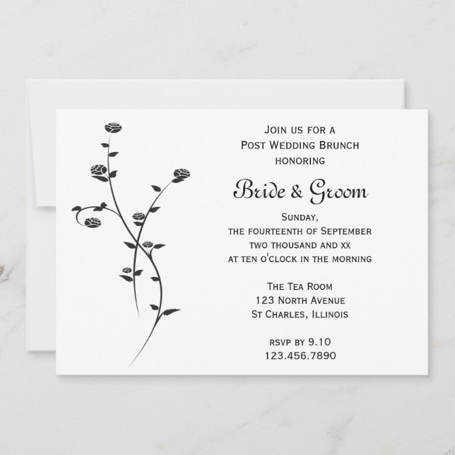 Black and White Roses Post Wedding Brunch Invitation (Front)