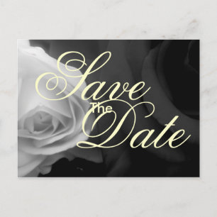 Black and White Roses save the date Announcement Postcard