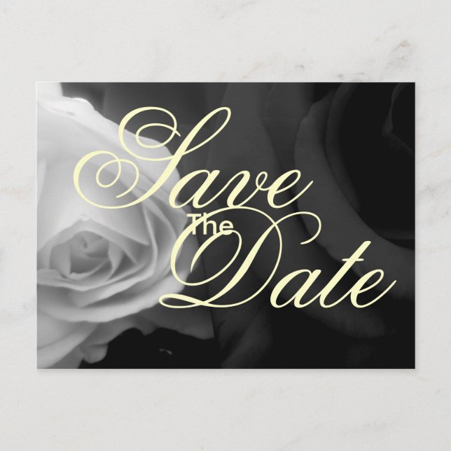 Black and White Roses save the date Announcement Postcard (Front)