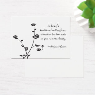 Black and White Roses Wedding Charity Favour Card
