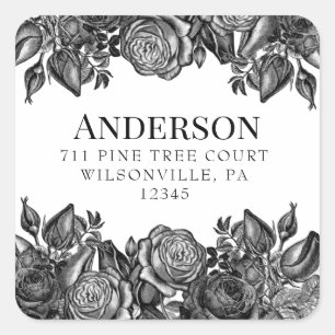 Black and White Roses Wedding Return Address Label