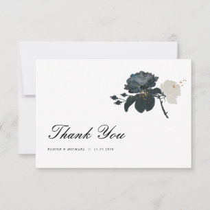 Black and White Roses Wedding Thank You Card