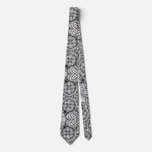 Black and White Rosette Floral Mandala Paisley Tie