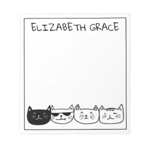 Black and White Row of Cats Personalized Notepad