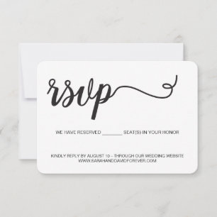 Black and white RSVP website card without mailing