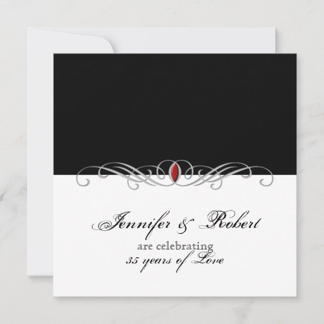 Black and White Ruby Accent Wedding Anniversary Invitation (Front)