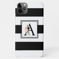 Black and White Rugby Stripes Monogram Initial A
