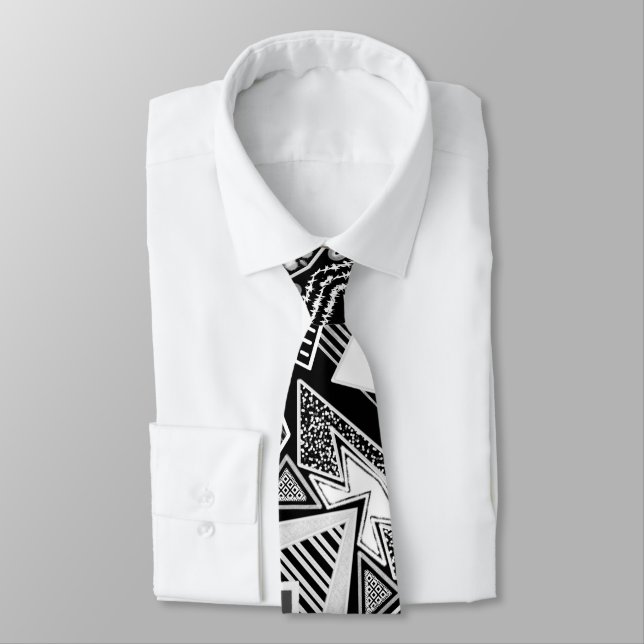 Black And White Runway Fashion Inspired Neck  Tie (Tied)