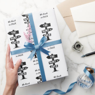 Black and White Rustic Antlers The Hunt is Over Wrapping Paper