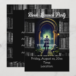 Black And White Rustic Bookshelves Background Invitation