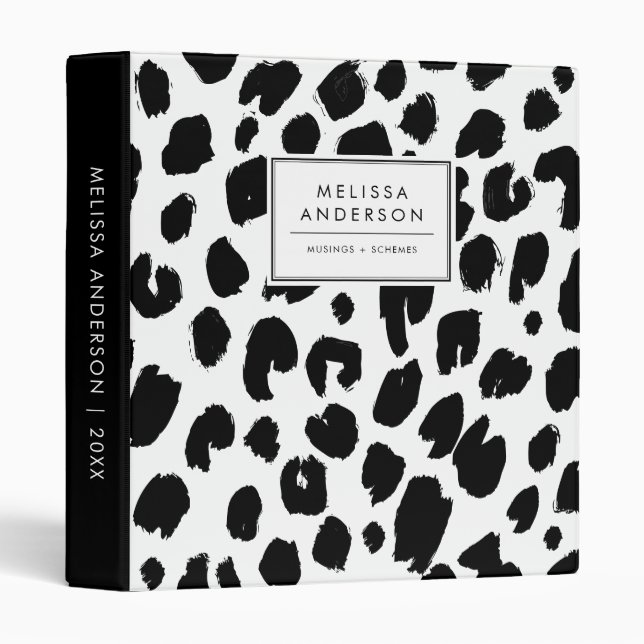 Black and White Rustic Brush Leopard Pattern Binder (Front/Spine)