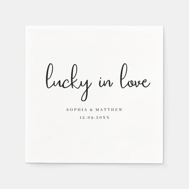 Black and White Rustic Lucky in Love  Napkin (Front)