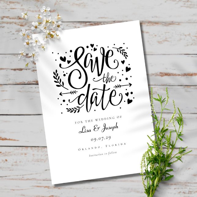 Black and White Rustic Script Minimalist Wedding Save The Date (Creator Uploaded)
