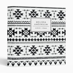 Black and White Rustic Tribal Pattern Binder