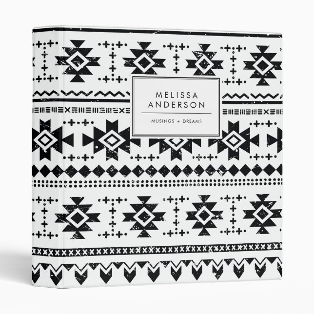 Black and White Rustic Tribal Pattern Binder (Front/Spine)