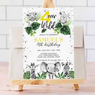 Black and White Safari Animals Birthday Invitation