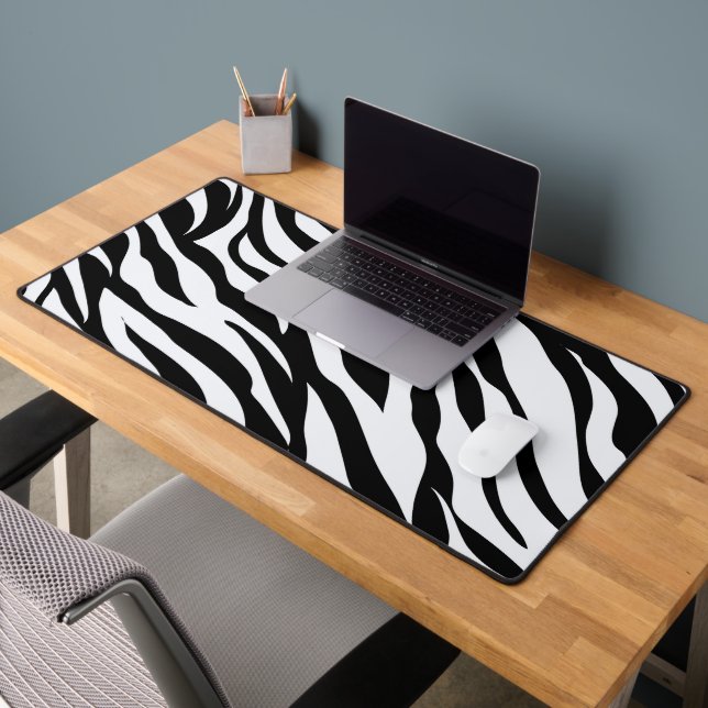Black and White Safari Zebra Animal Print Desk Mat (Office 2)