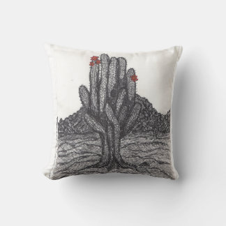Black and White Saguaro Cactus Throw Pillow