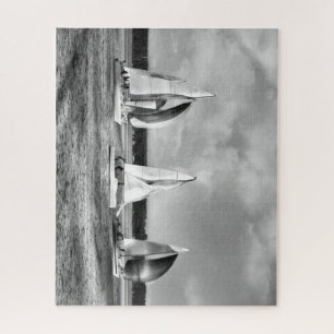 Black and White Sailboat Regatta on the Water Jigsaw Puzzle