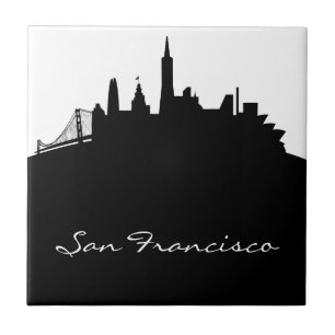 Black and White San Francisco Skyline Tile