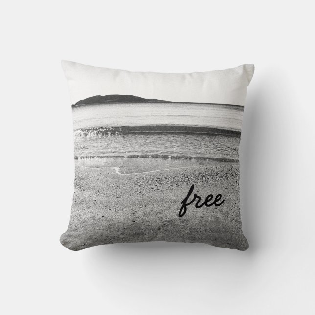 Black and White Sand Beach Throw Pillow (Front)
