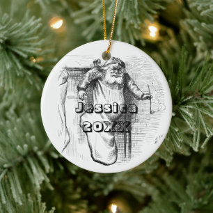 Black and White Santa and Christmas Ceramic Orname Ceramic Ornament